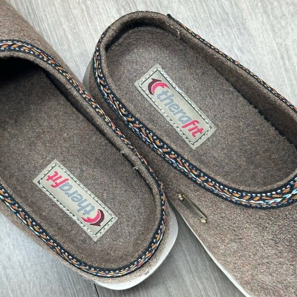 Therafit Heather Wool Clog Slipper Womens Sz 7.5 Comfort Cushioned Slip On Taupe - Picture 10 of 13